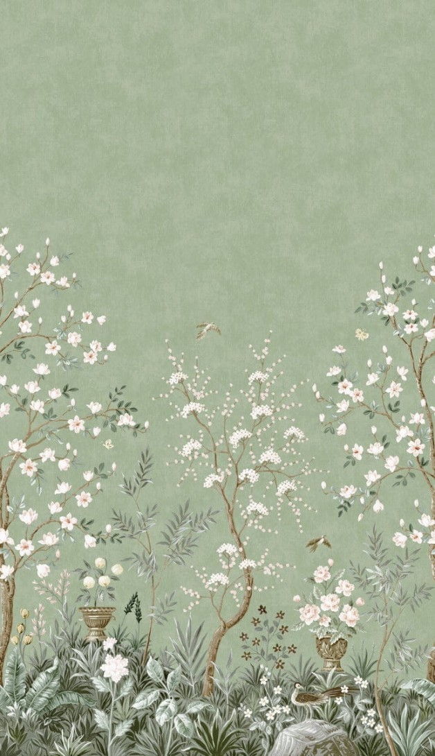 Boras Tapeter 9589W Studio Magnolia Garden Green - mural w magnolie w stylu chinoiserie
