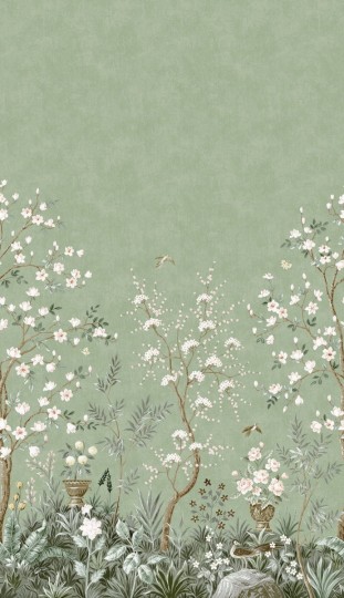 Boras Tapeter 9589W Studio Magnolia Garden Green - mural w magnolie w stylu chinoiserie