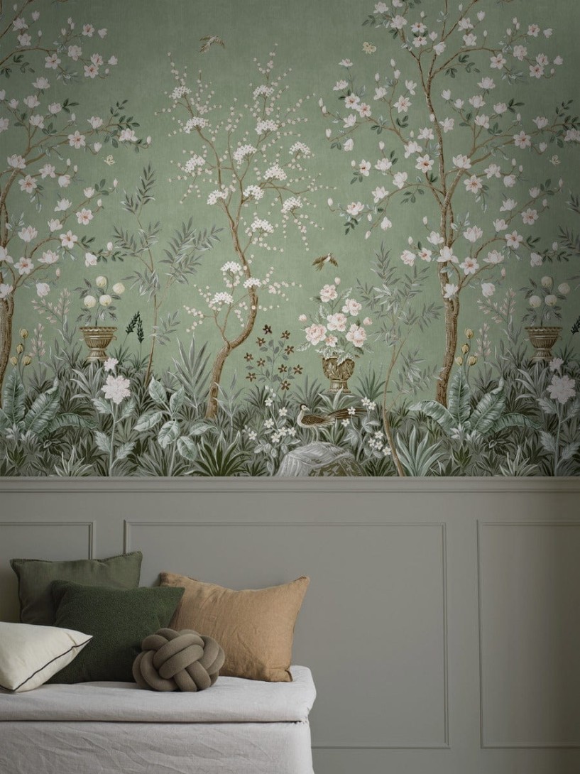 Boras Tapeter 9589W Studio Magnolia Garden Green - mural w magnolie w stylu chinoiserie