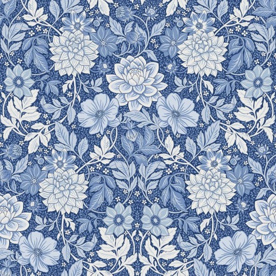 Boras Tapeter 6141 Blue & White Dahlia Garden Blue - tapeta w kwiaty dalii