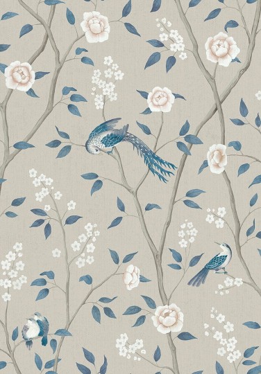 Boras Tapeter 6143 Blue & White Paradise Birds Blue - tapeta rajskie ptaki