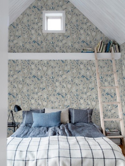 Boras Tapeter 6143 Blue & White Paradise Birds Blue - tapeta rajskie ptaki