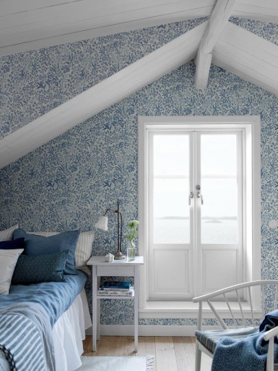 Boras Tapeter 6145 Blue & White Nocturne Blue - tapeta roślinna