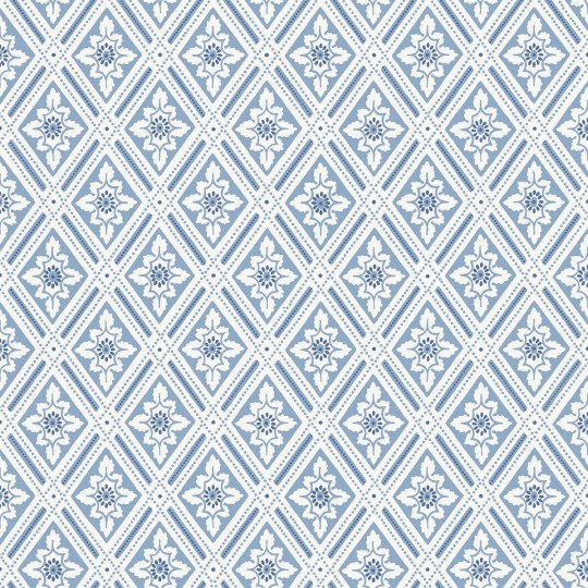 Boras Tapeter 6148 Blue & White Ester Blue - tapeta geometryczna w romby i kwiaty