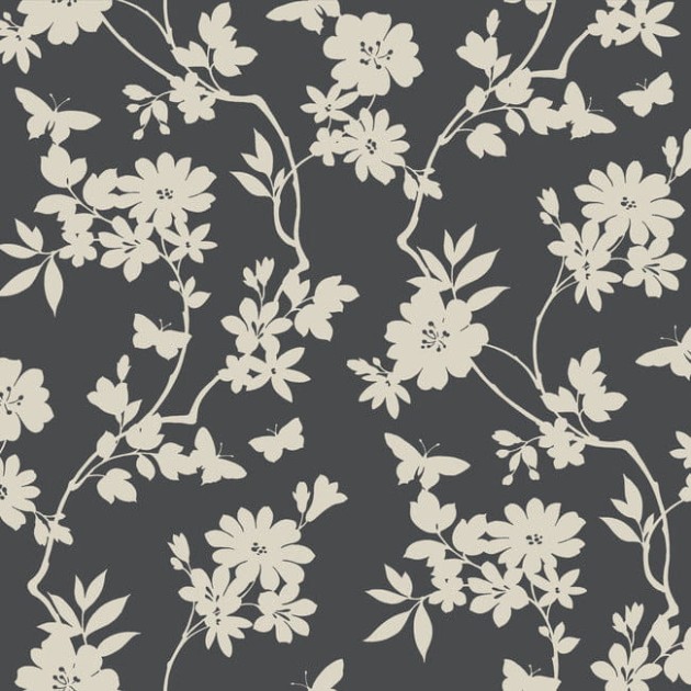 York DT5025 Candice Olson After Eight Flutter Vine Charcoal - tapeta w roślinny motyw