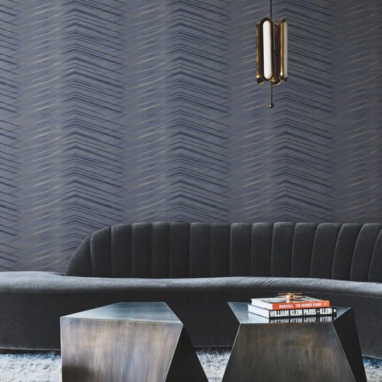 York DT5053 Candice Olson After Eight Glistening Chevron Paper Navy - tapeta we wzór jodełki