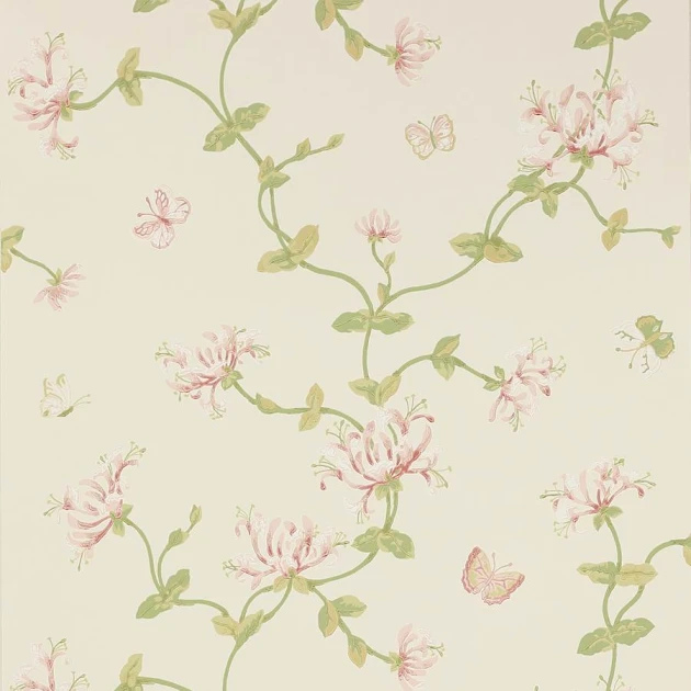 Colefax and Fowler W7002-03 Jardine Florals W/P Honeysuckle Pink/Green - tapeta w stylizowane gałązki i kwiaty