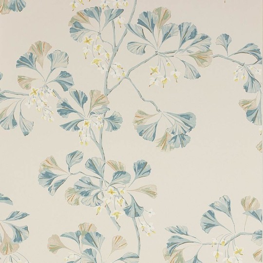 Colefax and Fowler W7004-02 Jardine Florals W/P Greenacre Old Blue - tapeta w liście miłorzębu