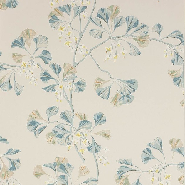 Colefax and Fowler W7004-02 Jardine Florals W/P Greenacre Old Blue - tapeta w liście miłorzębu