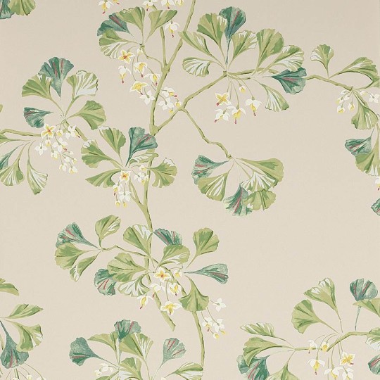 Colefax and Fowler W7004-01 Jardine Florals W/P Greenacre Forest Green - tapeta w liście miłorzębu
