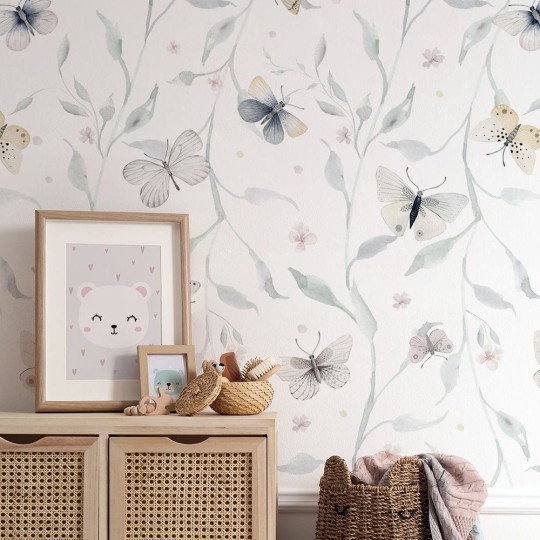 Yokodesign W02 Motyle - tapeta dla dzieci w motyle i roślinny motyw
