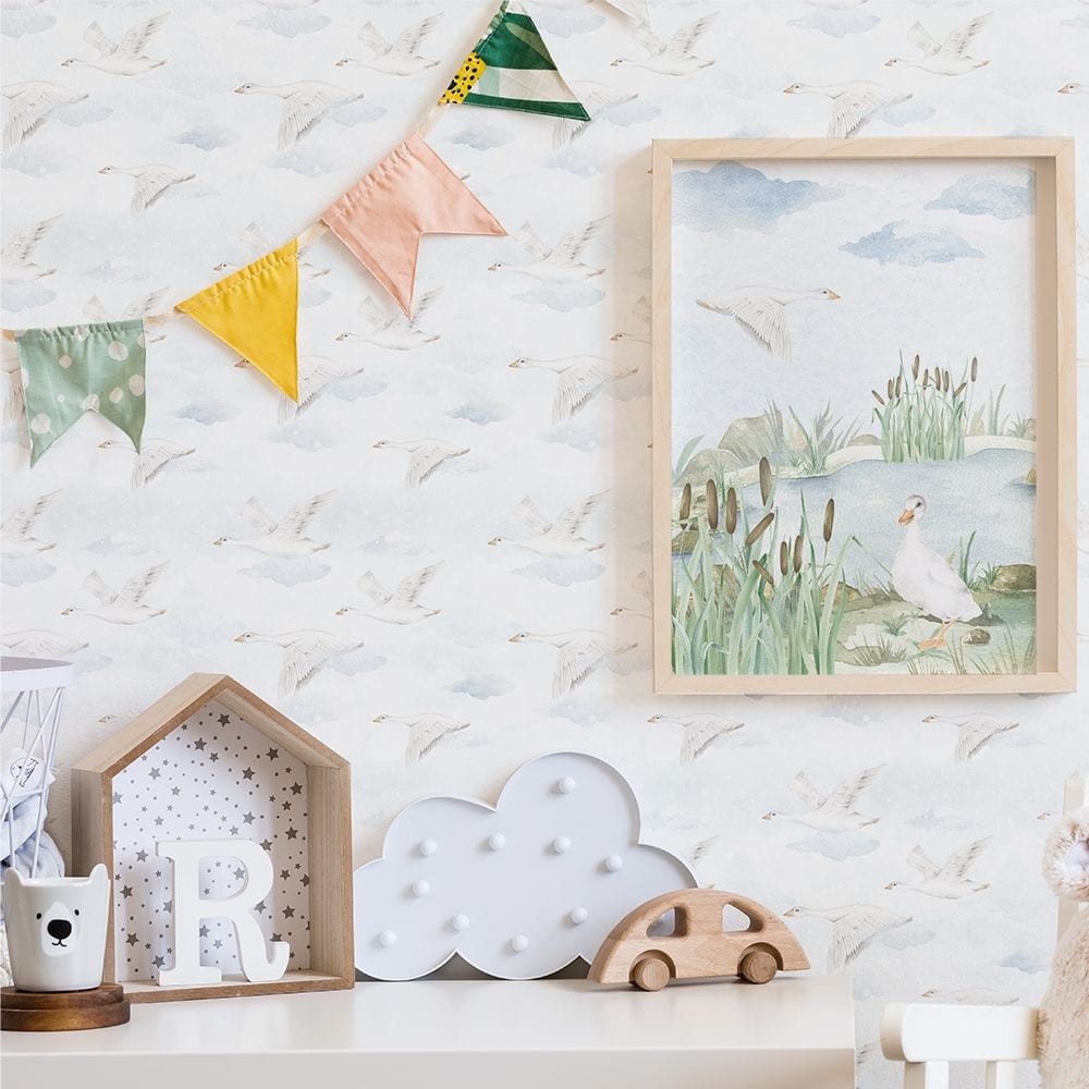 Yokodesign W37 Lecące Gąski - tapeta dla dzieci w ptaki