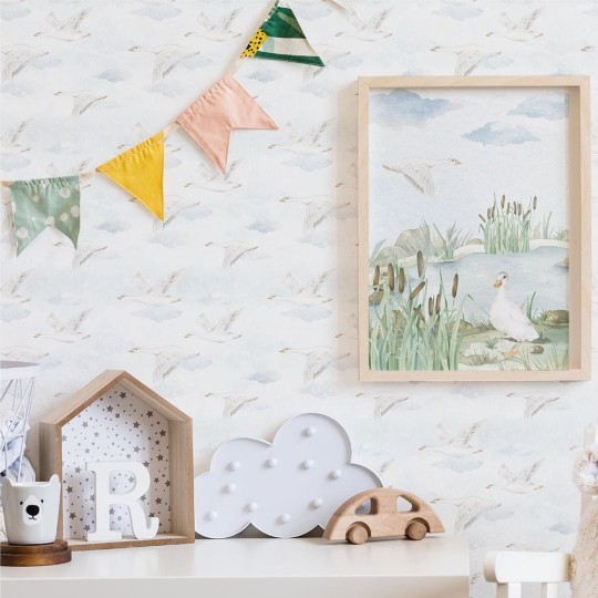 Yokodesign W37 Lecące Gąski - tapeta dla dzieci w ptaki