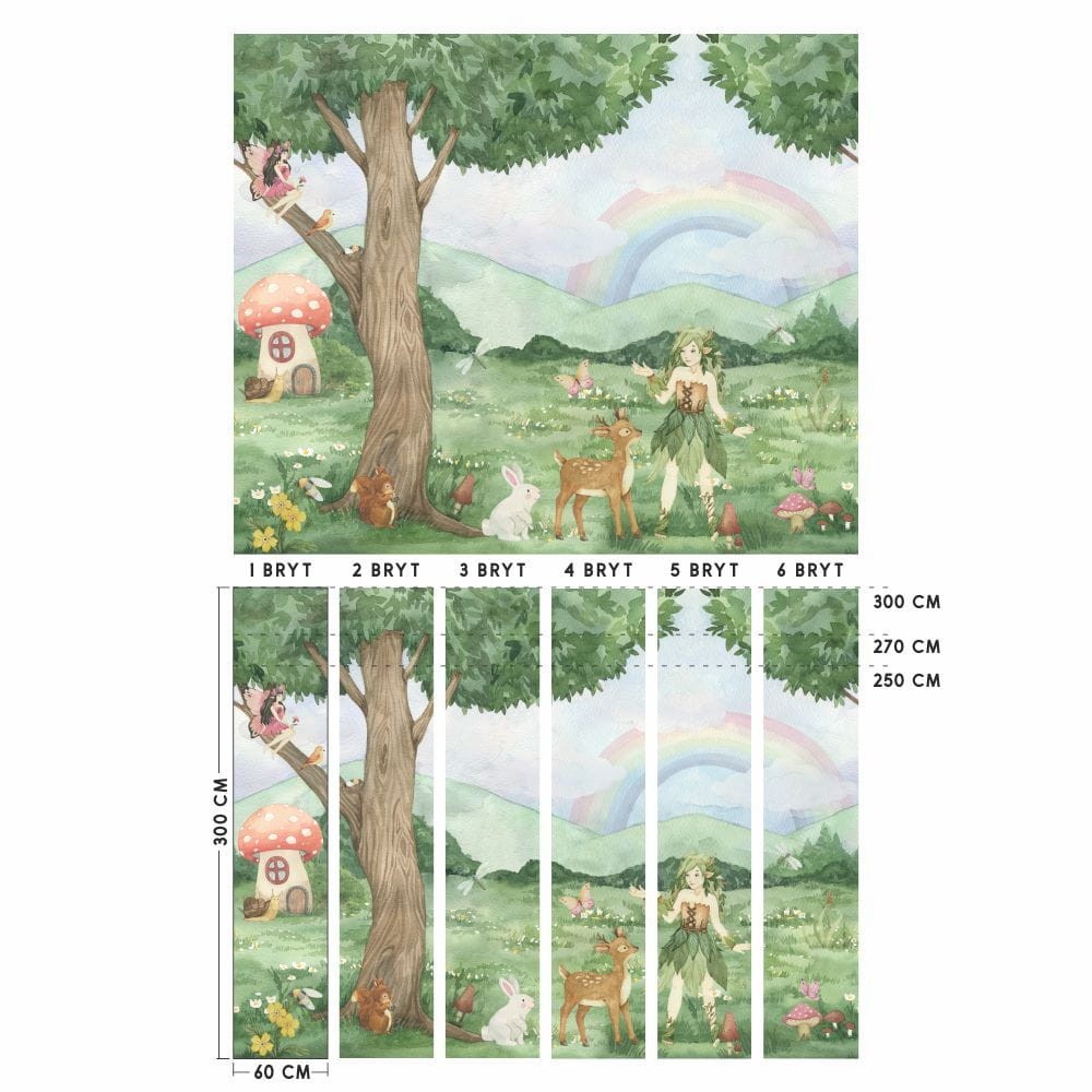 Yokodesign W54 Bajkowa Kraina - tapeta dla dzieci w leśny krajobraz i tęczę