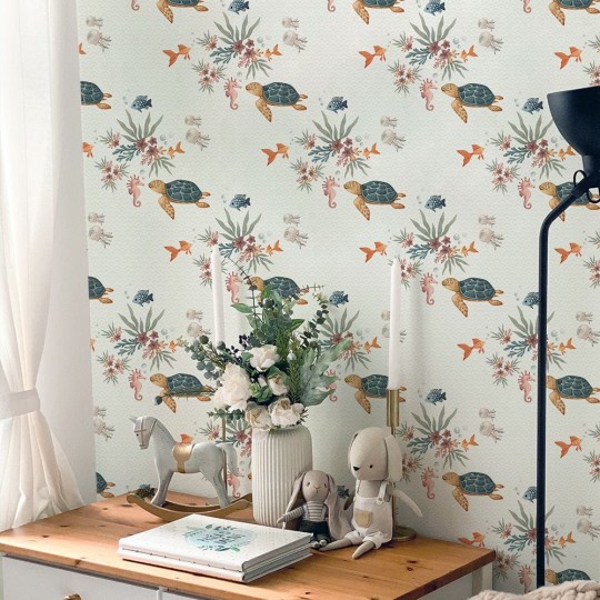 Yokodesign W61 Koralowe Wybrzeże - tapeta dla dzieci w żółwie i ryby