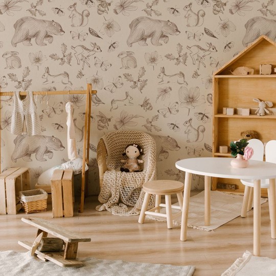 Yokodesign W117 Szkic Zwierzęta - tapeta dla dzieci w zwierzęta