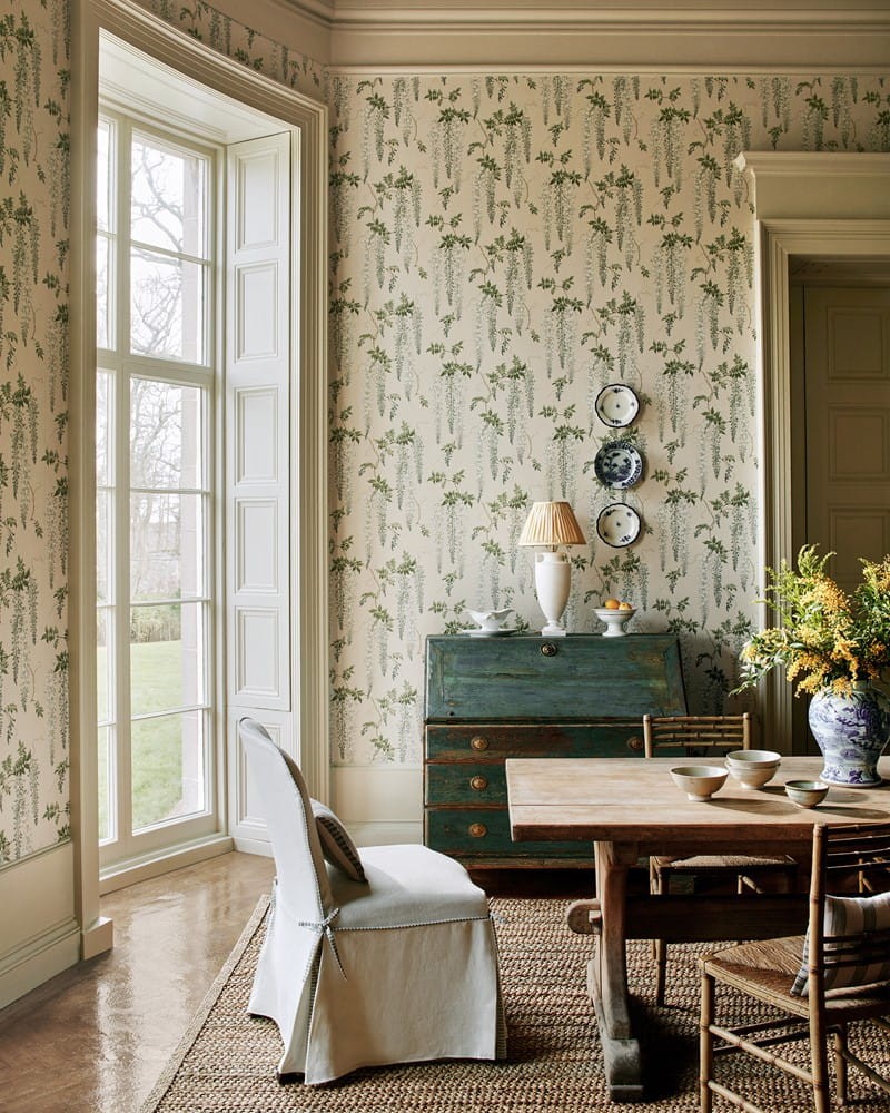 Colefax and Fowler 07157/02 Ashdown Seraphina Aqua - tapeta w kwiaty glicynii