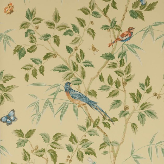 Colefax and Fowler W7021-03 Ashdown Ashdown Yellow - tapeta w roślinny motyw i ptaki