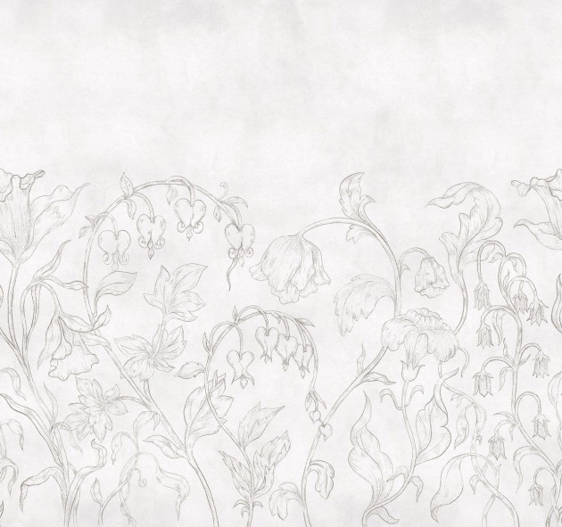 Boras Tapeter 9596W Studio Burning Heart White - mural szkic kwiatów