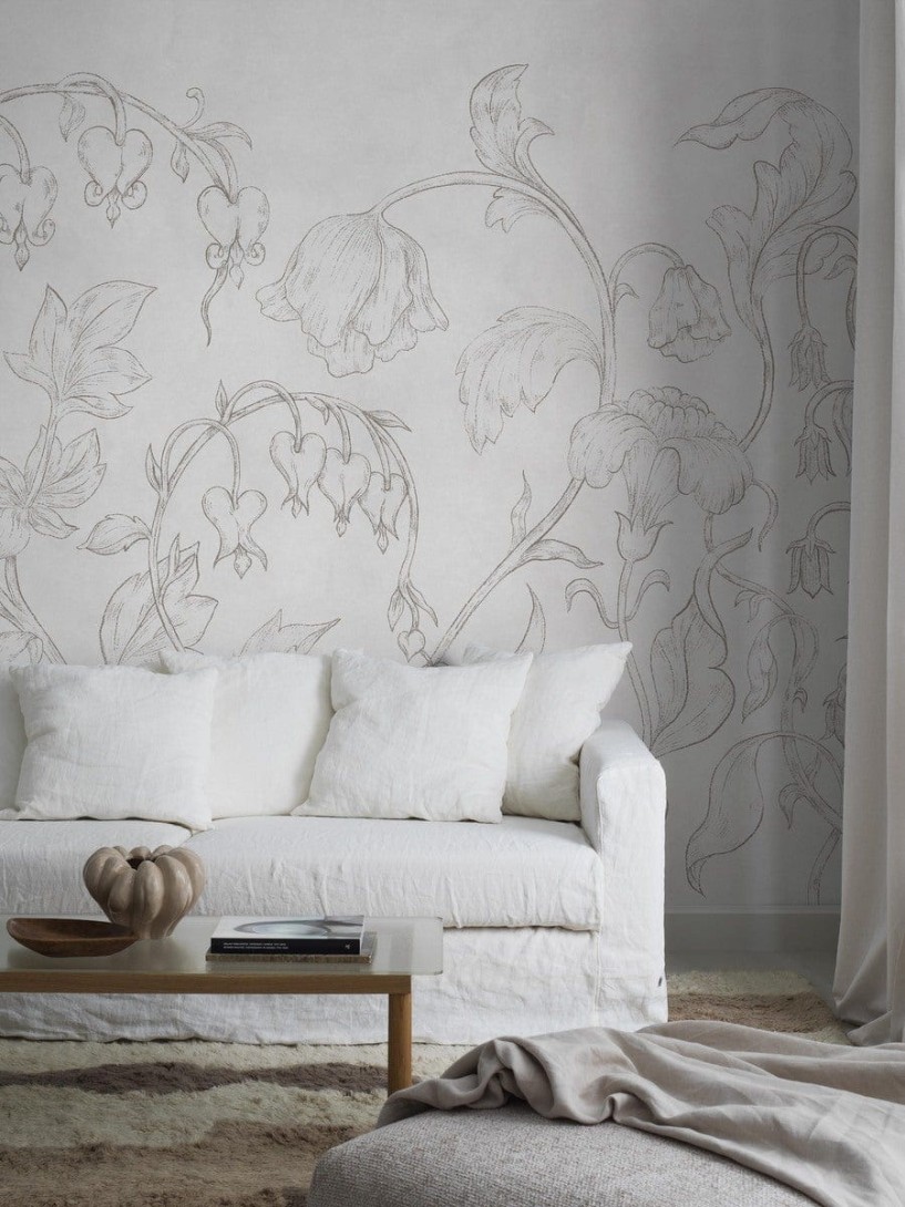 Boras Tapeter 9596W Studio Burning Heart White - mural szkic kwiatów