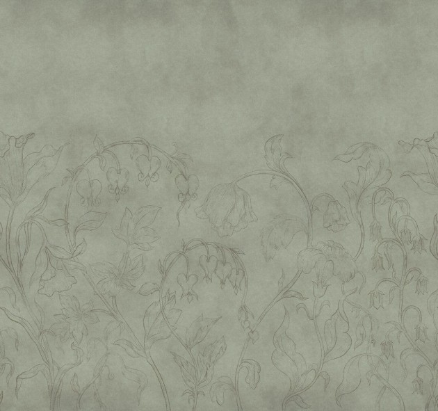 Boras Tapeter 9600W Studio Burning Heart Green - mural szkic kwiatów