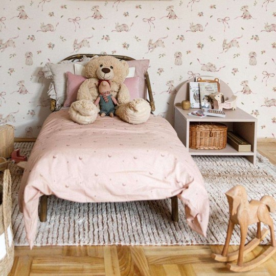 Dekornik DEKO.TAP.418 Pink rabbits on white - tapeta w króliki