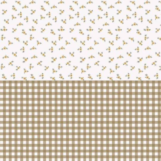 Dekornik DEKO.TAP.434 Rustic garden white - tapeta w łąkę kwiatów z lamperią w kratkę