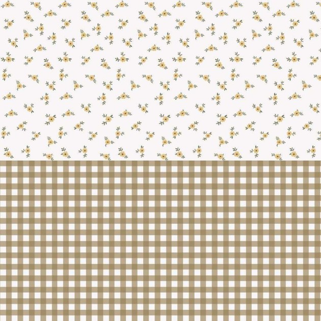 Dekornik DEKO.TAP.434 Rustic garden white - tapeta w łąkę kwiatów z lamperią w kratkę