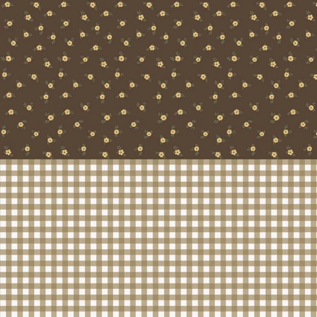 Dekornik DEKO.TAP.435 Rustic garden brown - tapeta w łąkę kwiatów z lamperią w kratkę