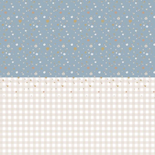 Dekornik DEKO.TAP.438 Boho meadow blue and check - tapeta w łąkę kwiatów z lamperią w kratkę