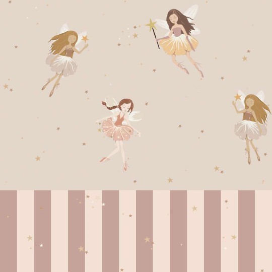 Dekornik DEKO.TAP.458 Fairies beige and stripes - tapeta wróżki z lamperią w paski