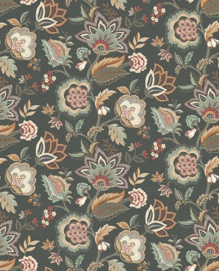 Osborne & Little W7905-02 Byzance Samode Charcoal/Eucalyptus - tapeta w kwiaty