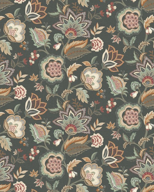 Osborne & Little W7905-02 Byzance Samode Charcoal/Eucalyptus - tapeta w kwiaty