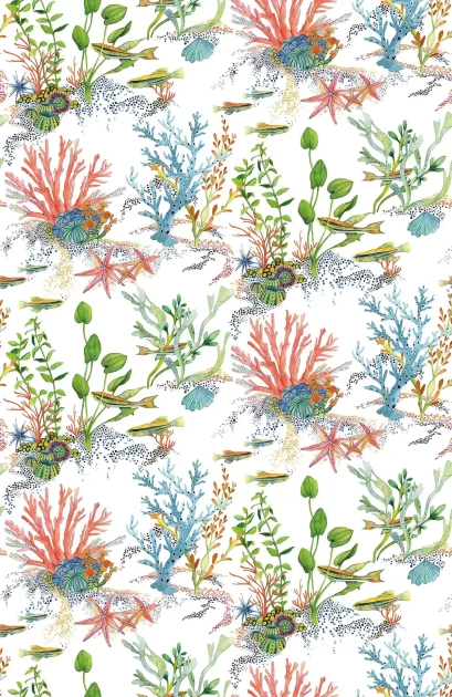 Osborne & Little W7682-01 Lamorran Coralline - tapeta w morskie rośliny