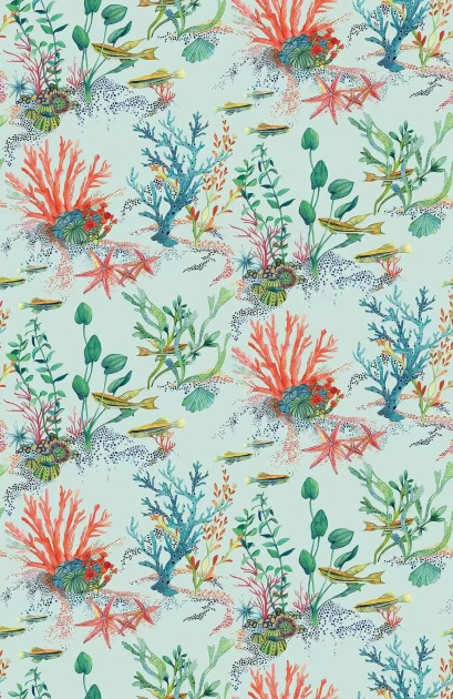 Osborne & Little W7682-02 Lamorran Coralline - tapeta w morskie rośliny