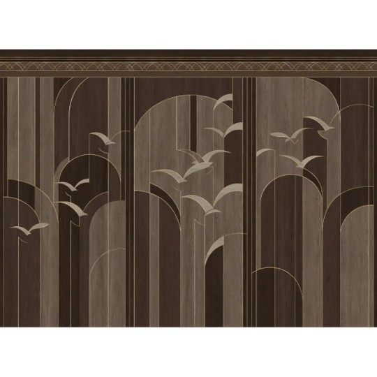 Les Dominotiers DOM4007 Art Deco Garigliano Or - mural w ptaki w geometrycznym stylu