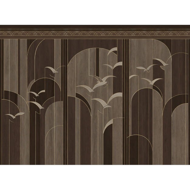 Les Dominotiers DOM4007 Art Deco Garigliano Or - mural w ptaki w geometrycznym stylu