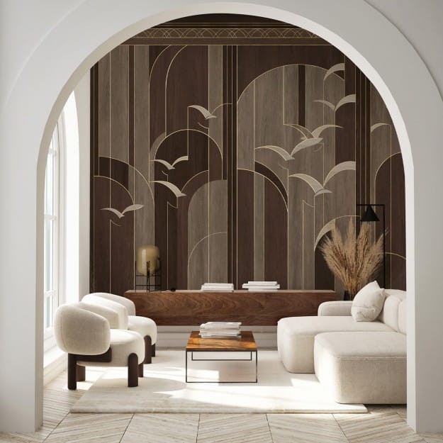 Les Dominotiers DOM4007 Art Deco Garigliano Or - mural w ptaki w geometrycznym stylu