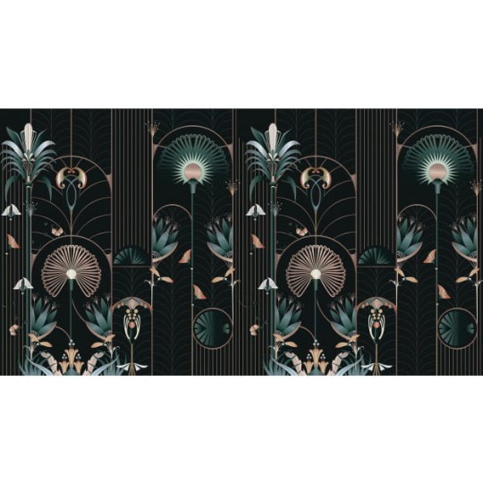 Les Dominotiers DOM4011 Art Deco Floreal Noir - mural w roślinny motyw w stylu art deco