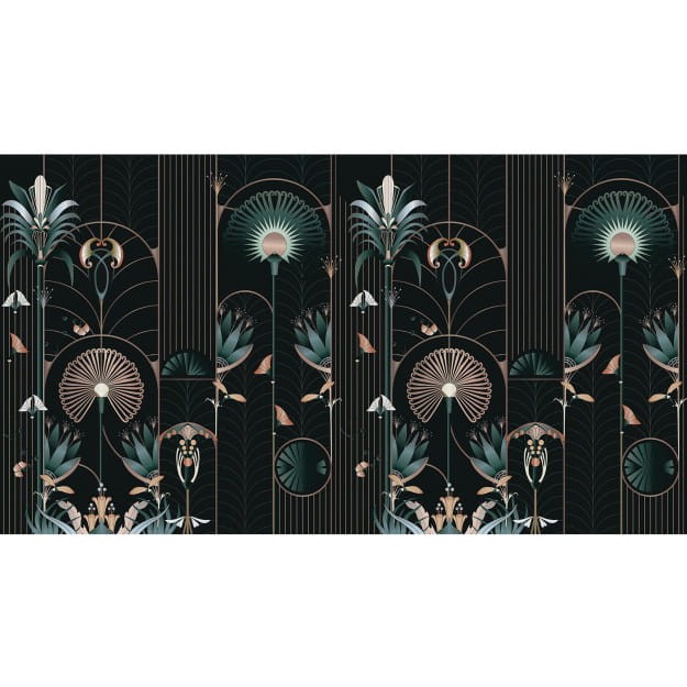 Les Dominotiers DOM4011 Art Deco Floreal Noir - mural w roślinny motyw w stylu art deco