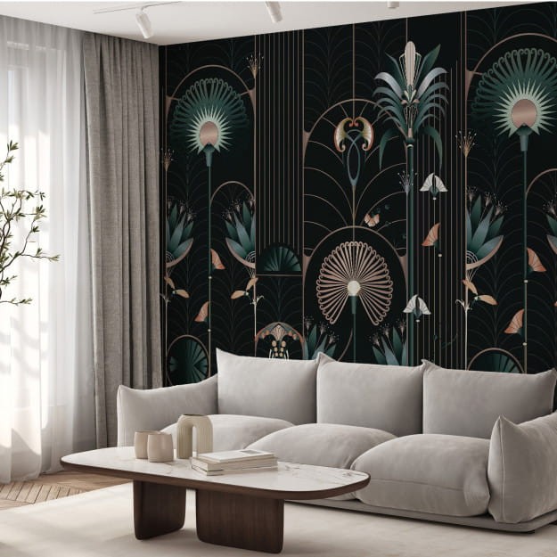 Les Dominotiers DOM4011 Art Deco Floreal Noir - mural w roślinny motyw w stylu art deco