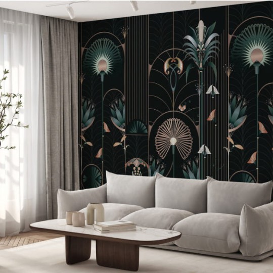Les Dominotiers DOM4011 Art Deco Floreal Noir - mural w roślinny motyw w stylu art deco