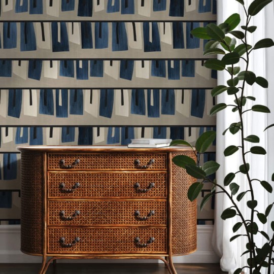 Les Dominotiers DOM4017 Art Deco Obi Bleu - mural w abstrakcyjny wzór