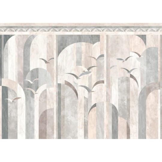 Les Dominotiers DOM4008 Art Deco Garigliano Mineral - mural w ptaki w geometrycznym stylu