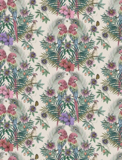 Osborne & Little W7494-02 The Wallpaper Collection Ventura - tapeta w papugi i egzotyczną roślinność