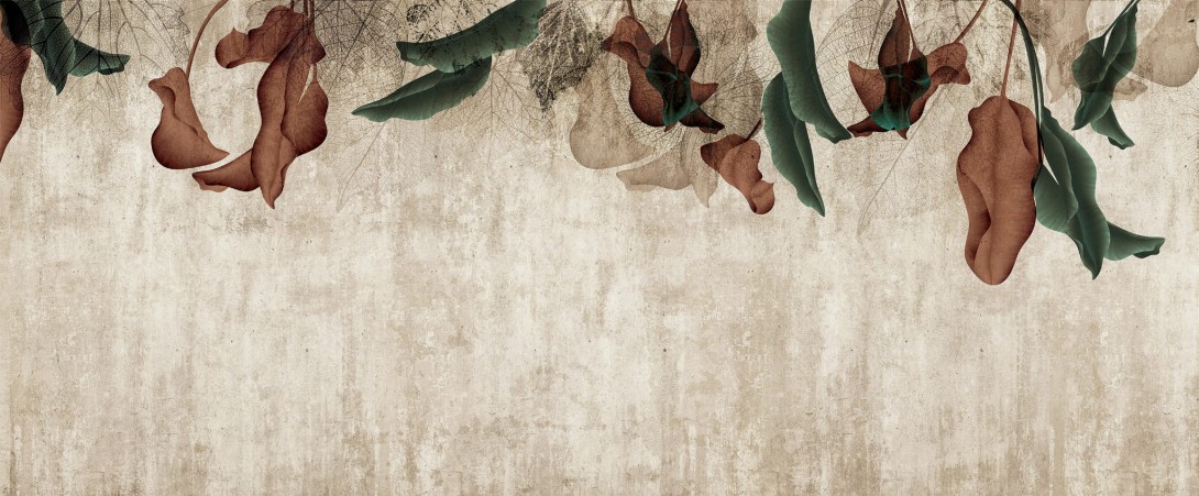 Yo2 ST1.01.1 ES / GL Set Traits - mural z motywem kolorowych liści na starej ścianie