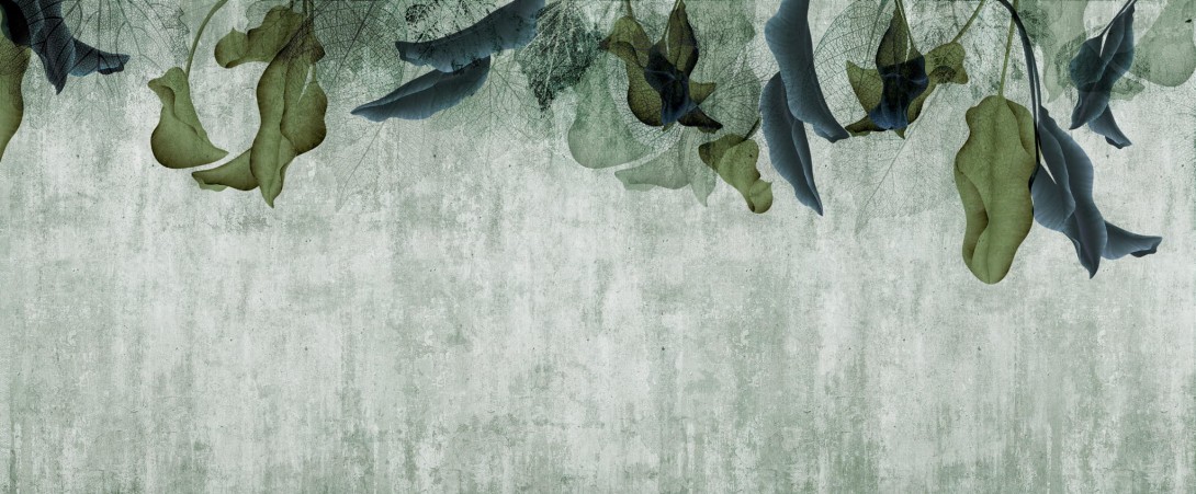 Yo2 ST1.01.2 ES / GL Set Traits - mural z motywem kolorowych liści na starej ścianie