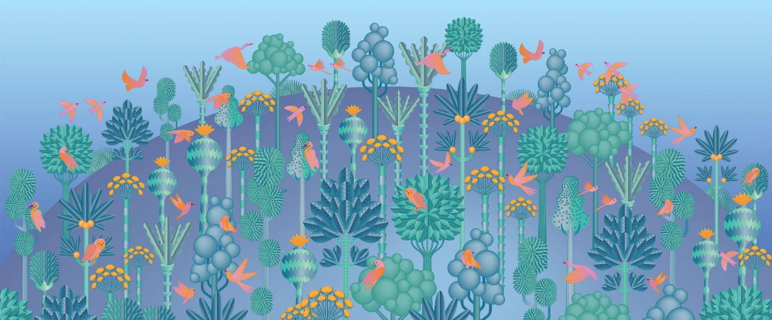 Yo2 BF1.03.1 GL Biophilic Futures - mural z motywem drzew i ptaków