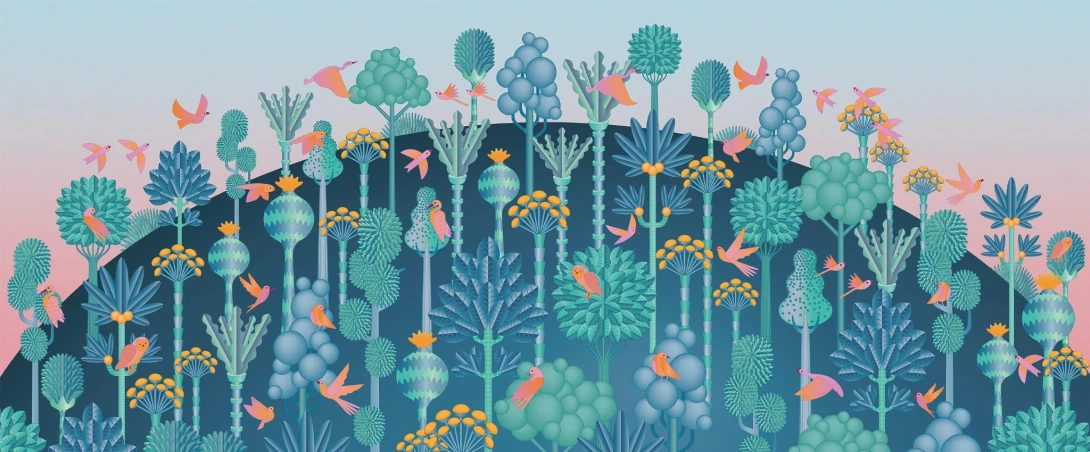 Yo2 BF1.03.2 GL Biophilic Futures - mural z motywem drzew i ptaków