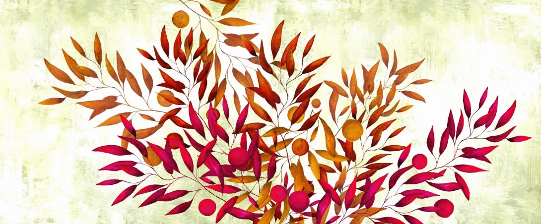 Yo2 MY1.04.1 GL Misty Soul - mural z motywem liści i owoców na betonowym tle